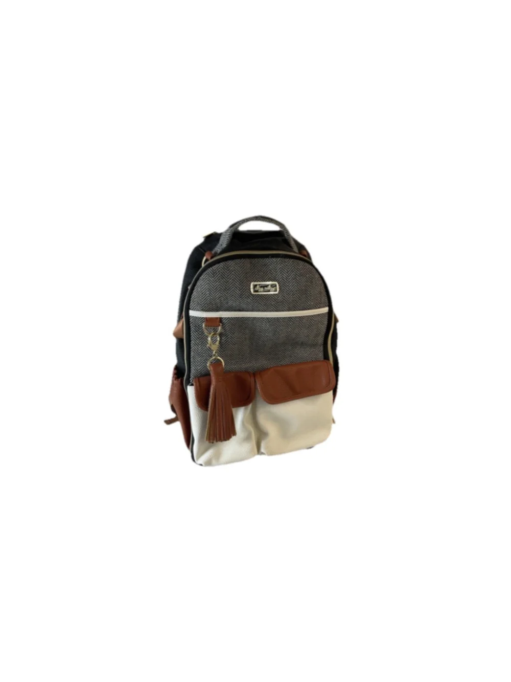 Itzy Ritzy Diaper Bag Large Boss Backpack Bottle Pocket Herringbone Coffee Cream
